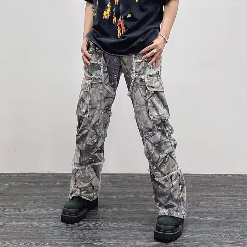 2025 Overalls Camouflage Y2K Fashion Baggy Flare Jeans Cargo Pants Men Clothing Straight Women Wide Leg Long Trousers Pantalones