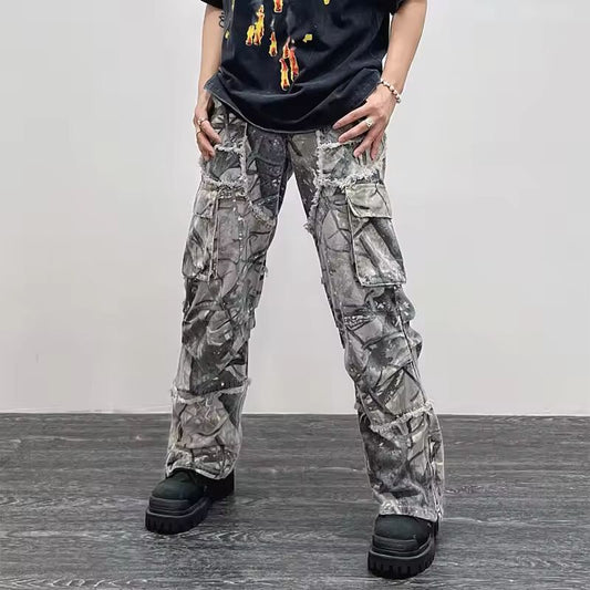 2025 Overalls Camouflage Y2K Fashion Baggy Flare Jeans Cargo Pants Men Clothing Straight Women Wide Leg Long Trousers Pantalones