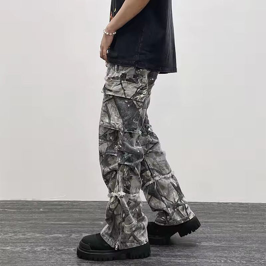 2025 Overalls Camouflage Y2K Fashion Baggy Flare Jeans Cargo Pants Men Clothing Straight Women Wide Leg Long Trousers Pantalones